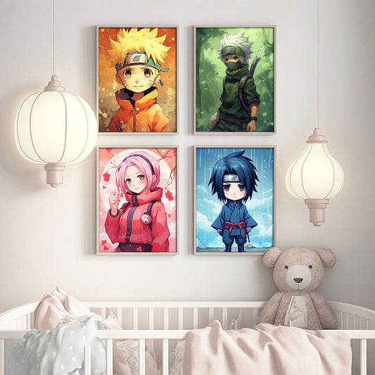 Anime Wall Art, Naruto Decor Room, 4 piece , Gift Friend & for children's