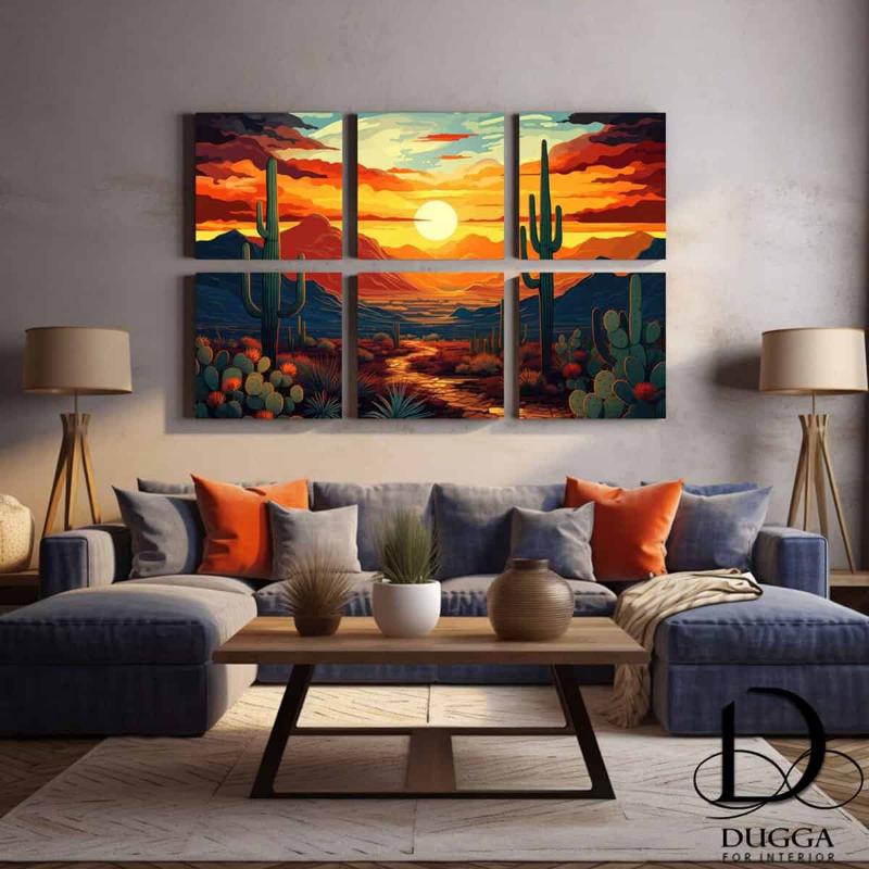 Southwestern Sunset Multi Panel Large Canvas Wall Art Set 6 piece