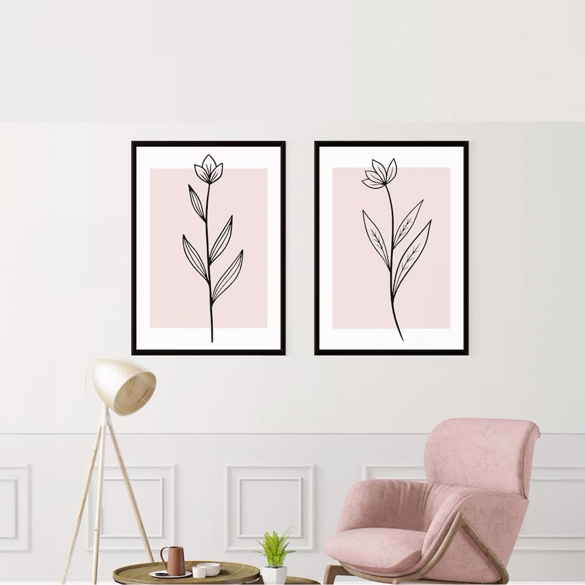 Pink Wall Art Set Of 3, Botanical Wall Decor, Plant Wall Art, Botanical Art, Pink Home Decor, Flower Wall Print, Floral Wall Art, Line Art