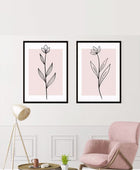 Pink Wall Art Set Of 3, Botanical Wall Decor, Plant Wall Art, Botanical Art, Pink Home Decor, Flower Wall Print, Floral Wall Art, Line Art