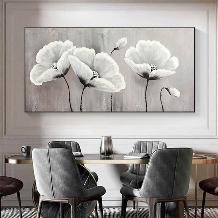 Flower  print on Canvas, Large Wall Art, Abstract Blossom White Floral Painting, Living Room Home Decor