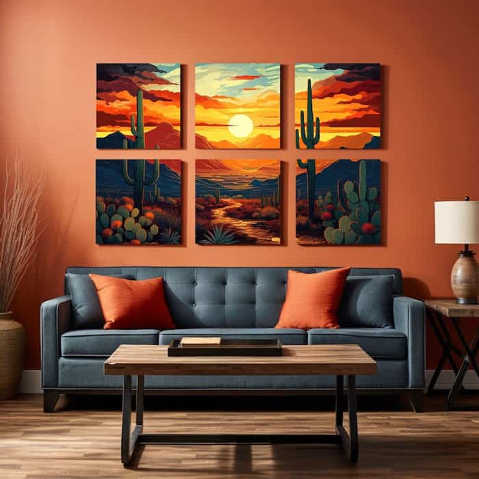 Southwestern Sunset Multi Panel Large Canvas Wall Art Set 6 piece