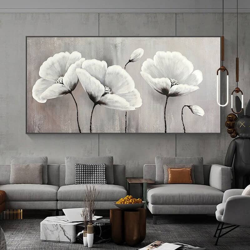 Flower  print on Canvas, Large Wall Art, Abstract Blossom White Floral Painting, Living Room Home Decor