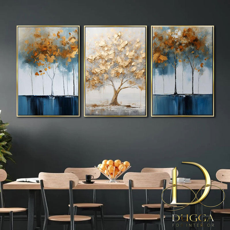 Abstract Forest Golden Canvas Print Wall Painting Modern Style 3pice